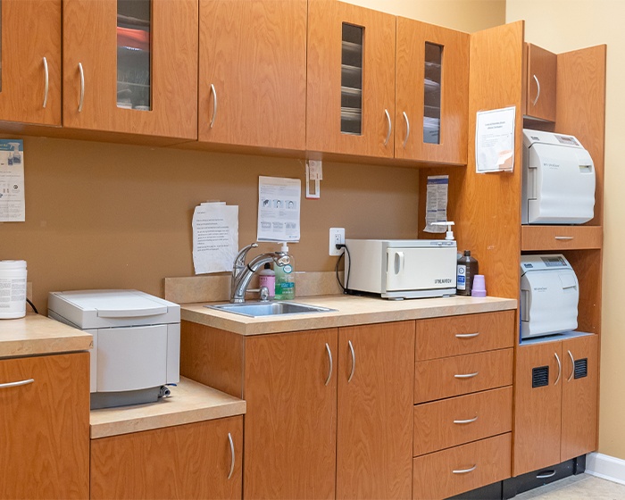 Hallway to dental treatment rooms